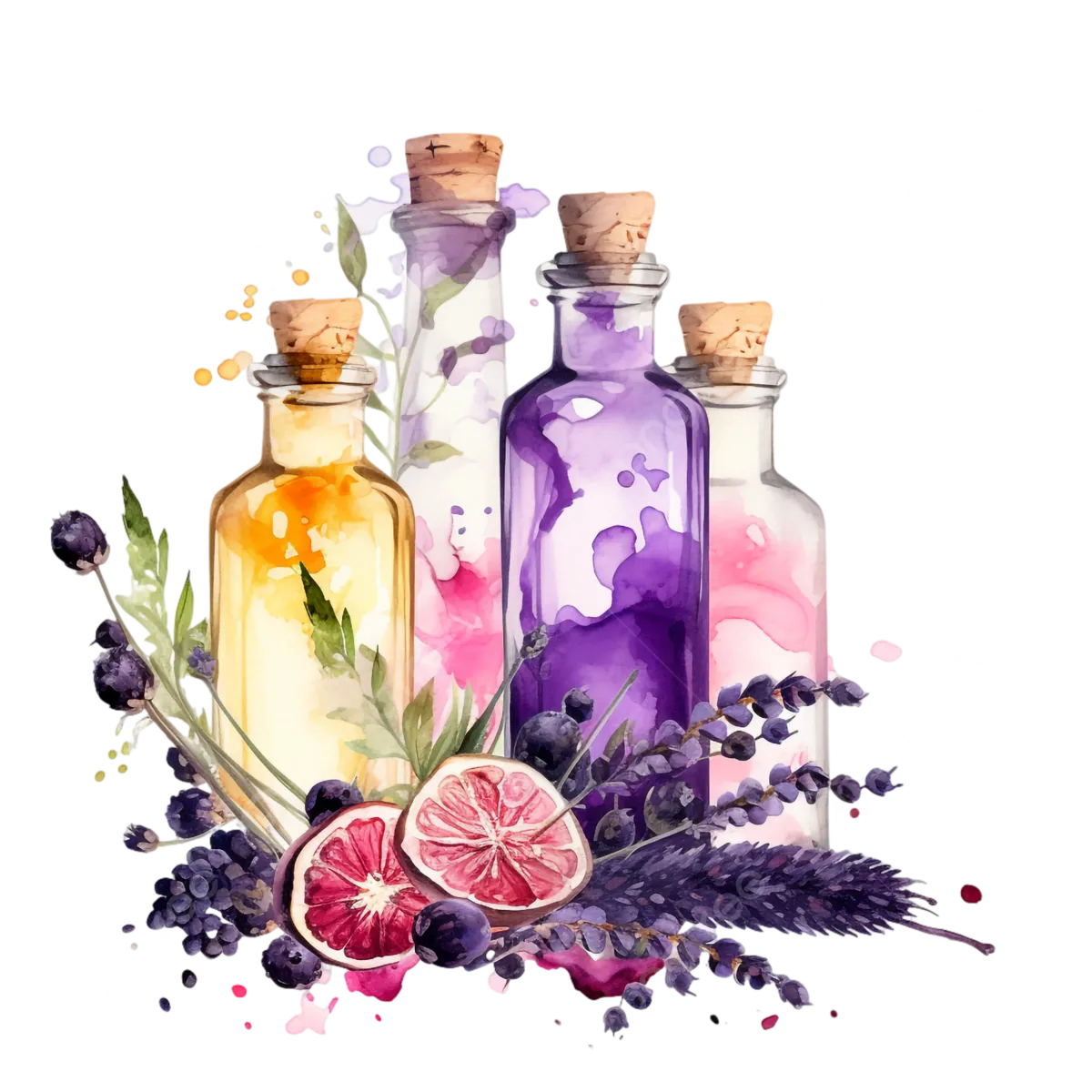 Esencias de aromaterapia con aceites esenciales y flores en un entorno natural